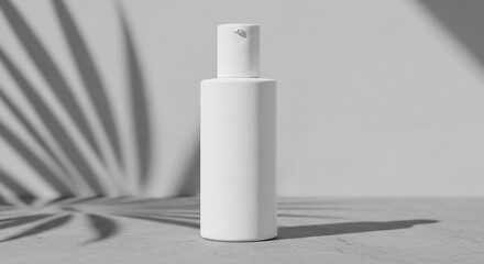 White Cosmetic Bottle Mockup with Tropical Palm Shadows