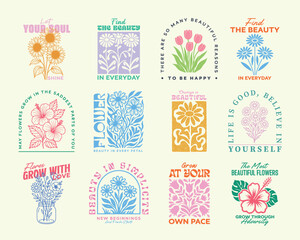 Vintage floral illustration and inspirational quotes bundle. Can be used as t shirt, poster, sticker, or print design