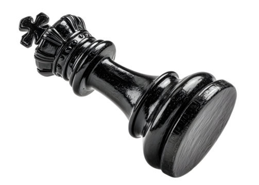 Hyper-realistic black chess king piece in glossy finish isolated on white background PNG