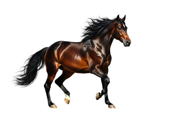 Obraz premium Galloping Brown Horse Isolated on White Background 