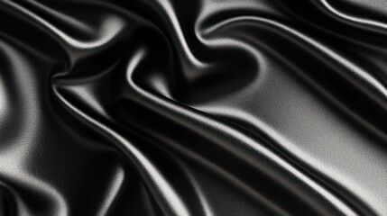 Close-up of smooth black satin fabric with soft folds and reflective surface creating elegant texture and subtle light highlights