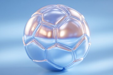 Naklejka premium Shiny Reflective Soccer Ball on Blue Background