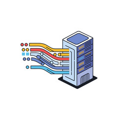 Data Server with Colorful Stream Lines Vector Illustration