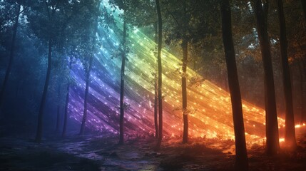Obraz premium Ethereal Forest with Radiant Light: A Symphony of Colors in Nature's Embrace