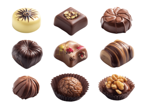 Gourmet Chocolate Assortment: A Variety of Shapes and Textures, PNG