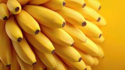 A bunch of ripe yellow bananas against a vibrant background. The image emphasizes the natural beauty and freshness of the fruit. The lighting highlights their smooth texture and inviting appearance