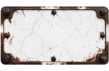 Rusted metal plate with blank white surface
