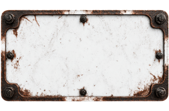 Rusted metal plate with blank white surface