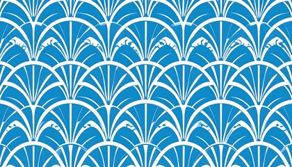 Elegant Art Deco Fan Pattern in White on a Teal Background for Textiles