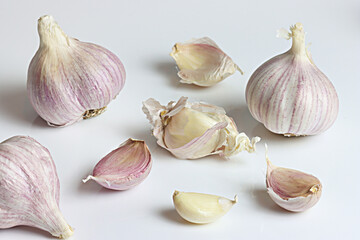 Garlic Bulbs and Cloves on white background