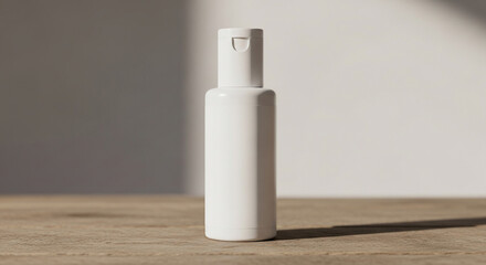 Simple White Plastic Bottle with Cap on Wooden Surface