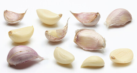 Garlic Bulbs and Cloves on white background