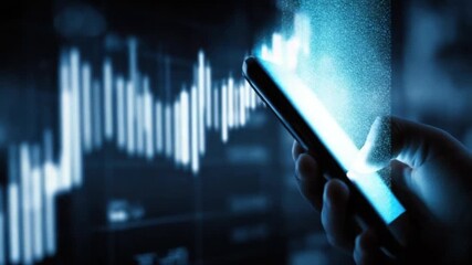 Mobile phone displaying stock market data - Powered by Adobe