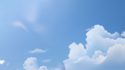 Clear, bright blue sky with soft, fluffy white clouds, suggesting a serene and expansive atmosphere.