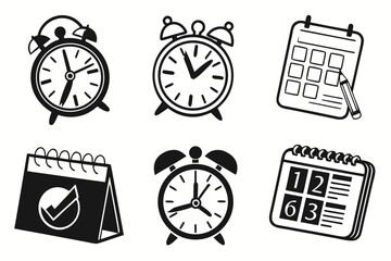 Fototapeta premium Collection of Alarm Clocks and Calendars Icons.