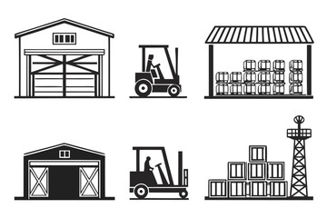 Warehouse and Forklift Icons for Logistics and Industry.