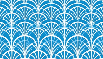 Elegant art deco pattern with stylized feather or fan design in light blue