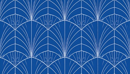 Elegant Art Deco Style Fan Pattern in Blue and White, Seamless Geometric Design