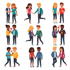 Obraz premium flat illustration of diverse cartoon young couple