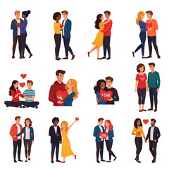 Obraz premium flat illustration of diverse cartoon young couple
