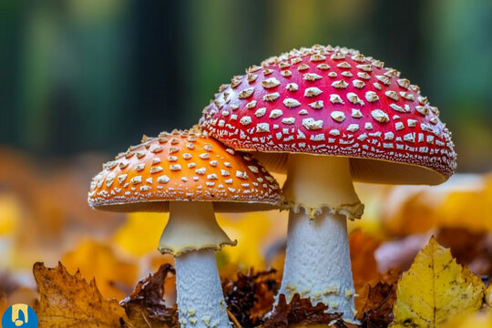 Dangerous Wild Mushroom with Bright Red Cap in Autumn Woods

