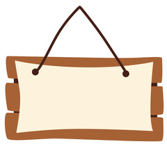 Blank wooden signboard with cream space and hanging rope, great for invitation, text space, or banner use.