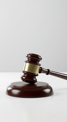 A wooden gavel rests on its base, representing law and justice in a formal setting.