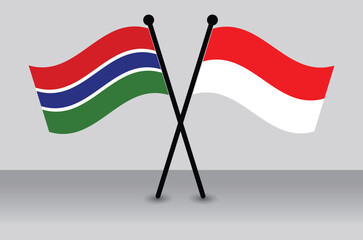 Crossed Flags of Gambia and Indonesia. Waving Flags Flat Style. Official Proportion.