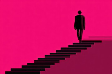 A man in business attire confidently walking up a set of stairs, symbolizing career growth and advancement.