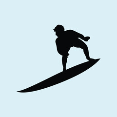 Surfer Surfing Board Athlete Silhouette in Dynamic Pose Vector
