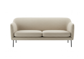Beige modern sofa with black legs isolated on transparent background