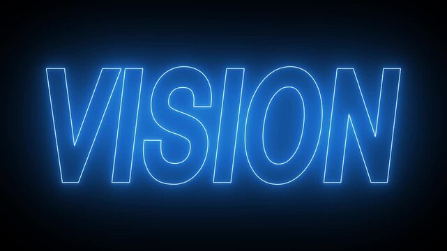 Animated glowing flickering neon inscription vision. neon vision text animation