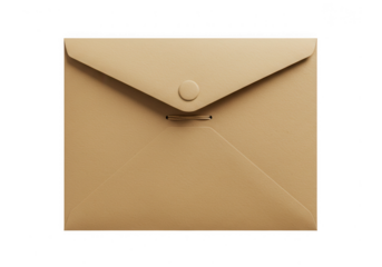 Closed manila envelope with button closure isolated on transparent background