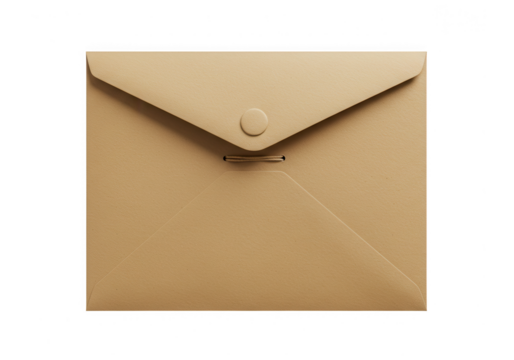 Closed manila envelope with button closure isolated on transparent background
