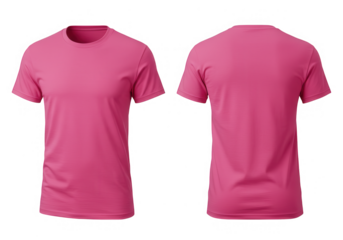 Two pink t shirts front and back view isolated on transparent background