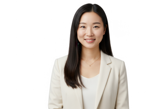 Smiling woman in a suit isolated on transparent background