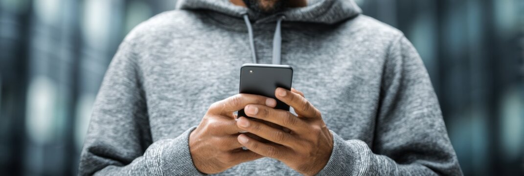 Fraudster Texting From Social Media Clone Account in Urban Setting During Late Afternoon