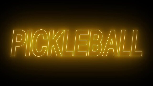 Animated glowing flickering neon inscription pickleball. neon pickleball text animation