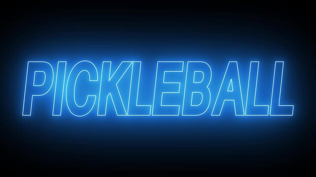 Animated glowing flickering neon inscription pickleball. neon pickleball text animation