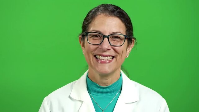 Smiling healthcare professional with glasses on green background with ai generated