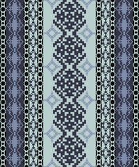 Pastel Flora Traditional Embroidery Art Abstract with Pixel Art Designs