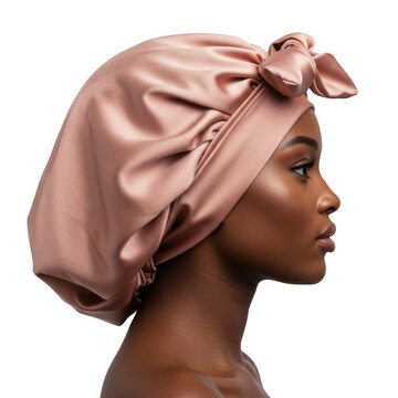 Profile of woman wearing pink bonnet isolated on transparent background