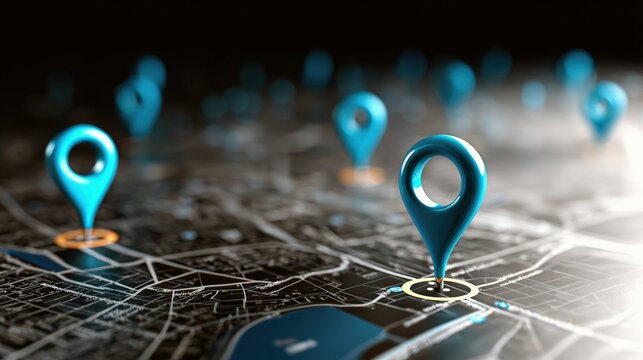 a local servicemap, with blue map marker pins scatterd throughout