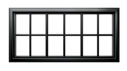 Black window frame with grids isolated on transparent background