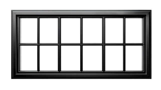 Black window frame with grids isolated on transparent background