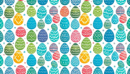 Festive easter egg assortment with hand-drawn patterns in vibrant colors and playful design