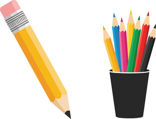 Pencil and colored pencils vector illustration for school supplies art