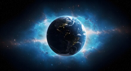 Obraz premium Earth Surrounded By A Nebula In An Expansive Cosmic Landscape Within The Universe
