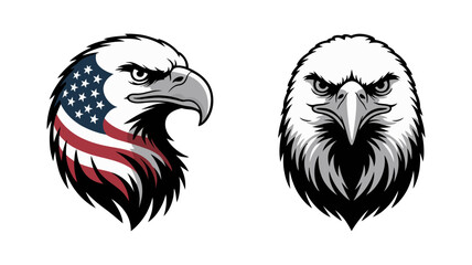 Two majestic eagle heads featuring american flag designs