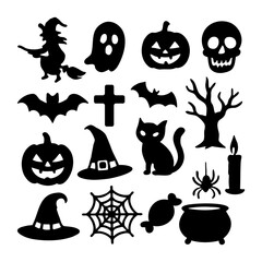 Obraz premium Vector art of a collection of spooky halloween icons and symbols